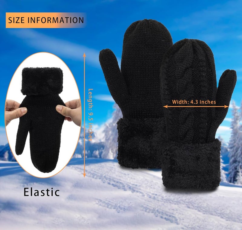 Eohak Winter Warm Mittens for Women - Knit Gloves Soft Wool Thick Fleece Lining Mittens - Image 2